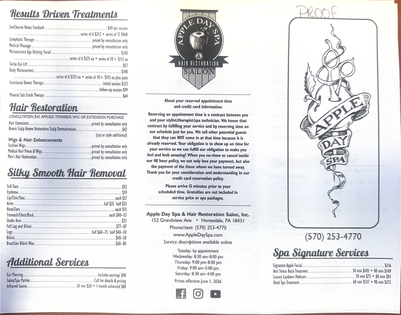 Apple Day Spa & Salon menu 