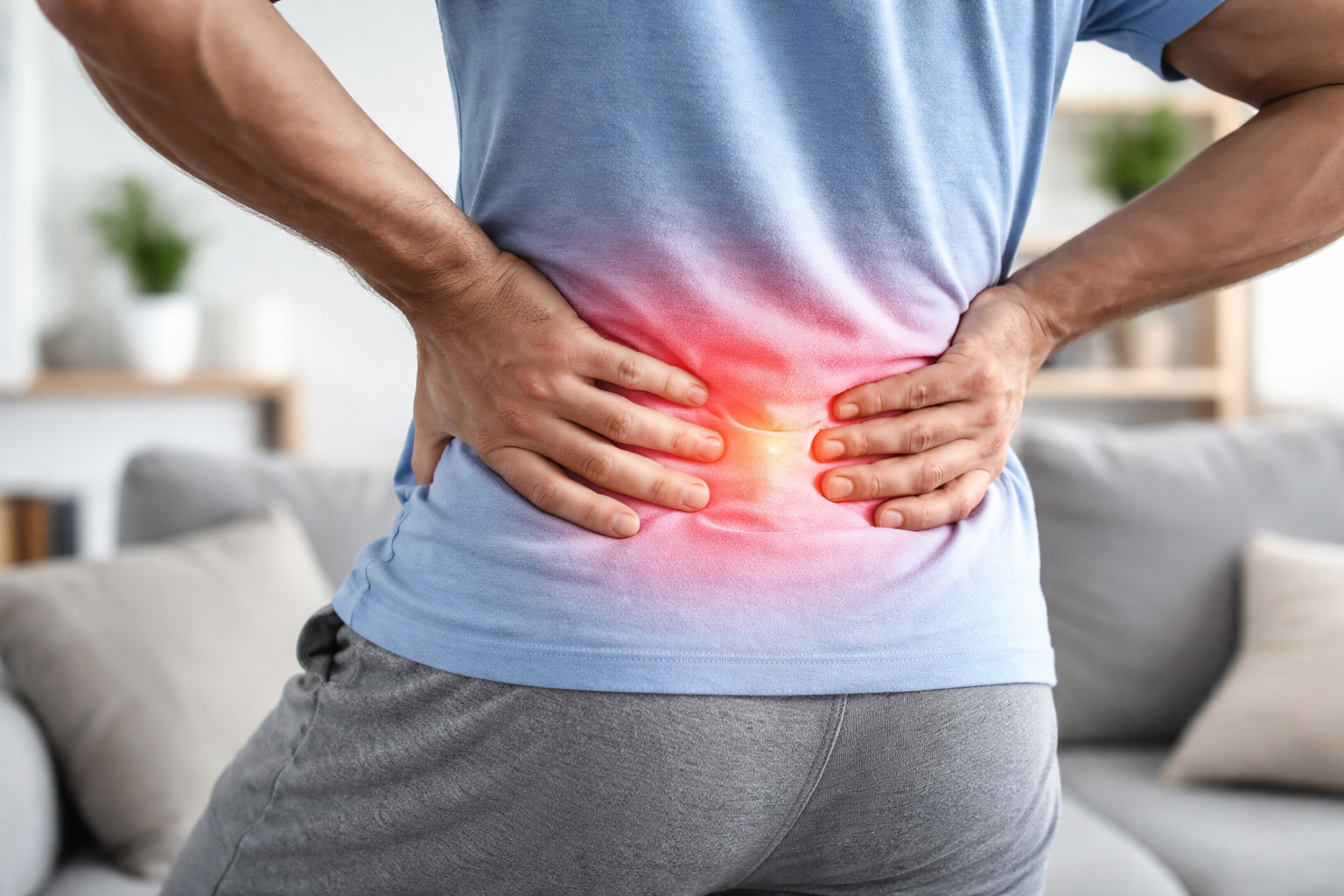 Lower back pain concept image with red highlight