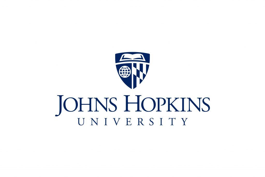 Johns Hopkins University logo with a blue shield emblem and text.