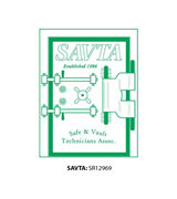 Green SAVTA logo featuring a vault door and the text “Safe & Vault Technicians Assoc.”