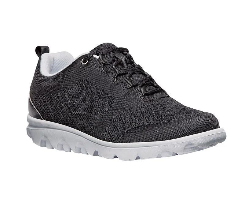 Black athletic sneaker with gray sole on a white background