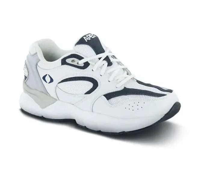 White athletic sneaker with black accents, shown in side view on a white background