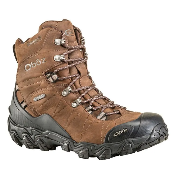 Brown Oboz hiking boot with black rugged sole and lacing system