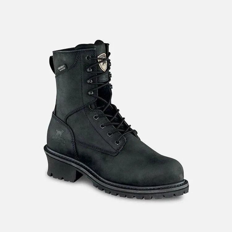 Black lace-up ankle boot with side zipper and lug sole on a white background