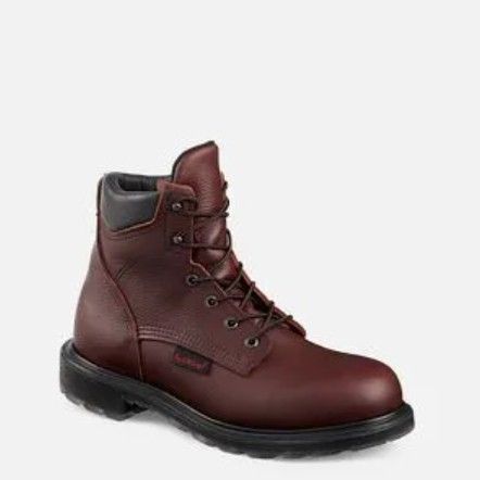 Brown leather work boot with black sole, shown on a white background