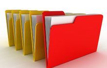 Red folder in front of yellow folders