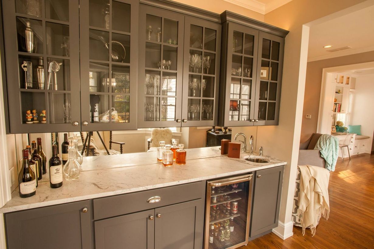 Marble kitchen counter with cabinets