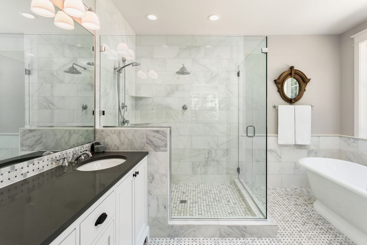 White bathroom with a shower