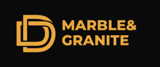 A logo for marble and granite with a black background