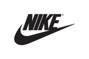 A black and white nike logo on a white background.