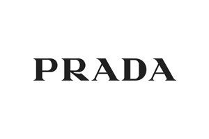 A black and white logo for prada on a white background.