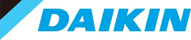Blue Daikin logo on a white background with a diagonal light-blue accent.