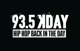 Logo for radio station 93.5 KDAY. White text on black background.