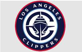 Los Angeles Clippers logo: a navy blue circle with a ship icon and team name in white and red.