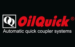 Logo of OilQuick with a red wordmark and white text on a black background.