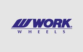 Logo for WORK WHEELS in blue text with a stylized