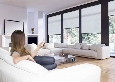 A living room with a fireplace and a couch