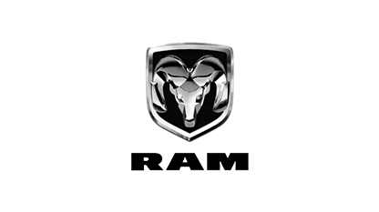 RAM truck logo: Silver ram's head within a black and silver shield, with the word 