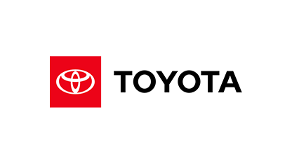 Toyota logo: red square with white Toyota emblem, text 