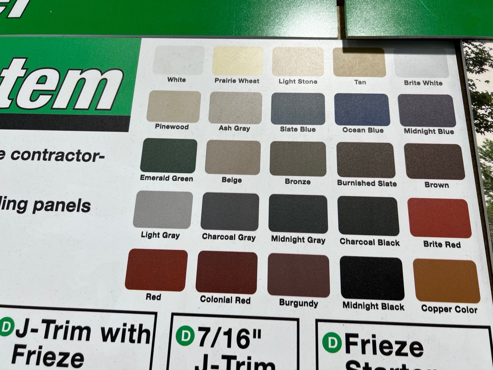 A sheet of j-trim with frieze paint colors