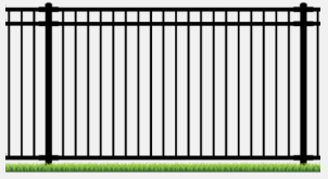 Black metal fence on green grass.