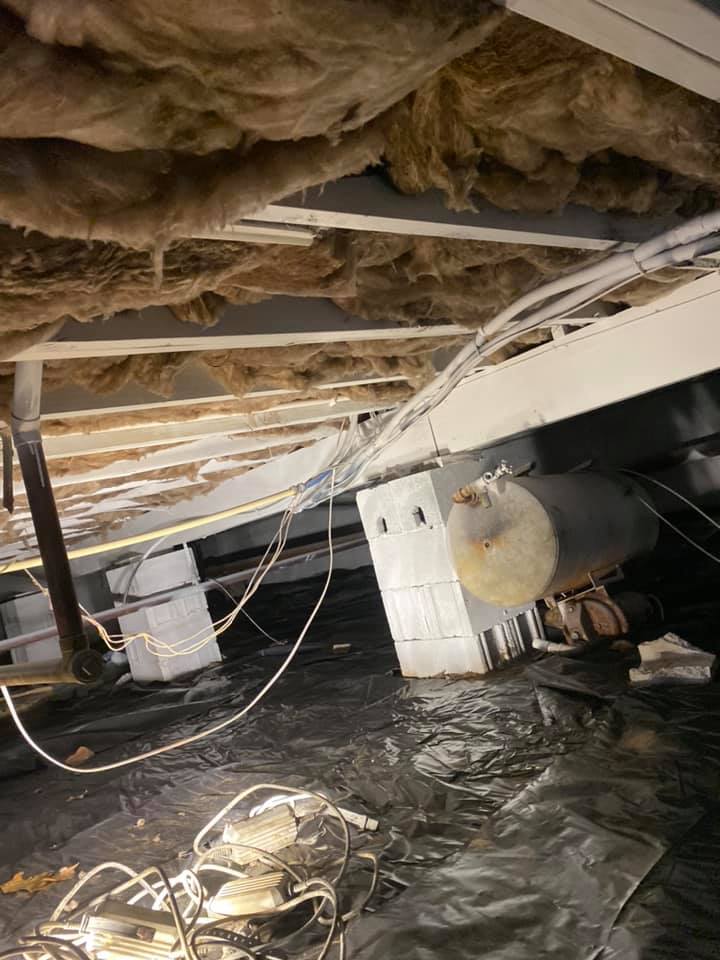 A room with a lot of wires hanging from the ceiling.