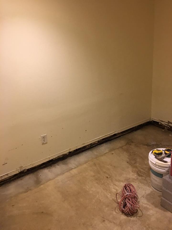 There is a toilet in the corner of the room.