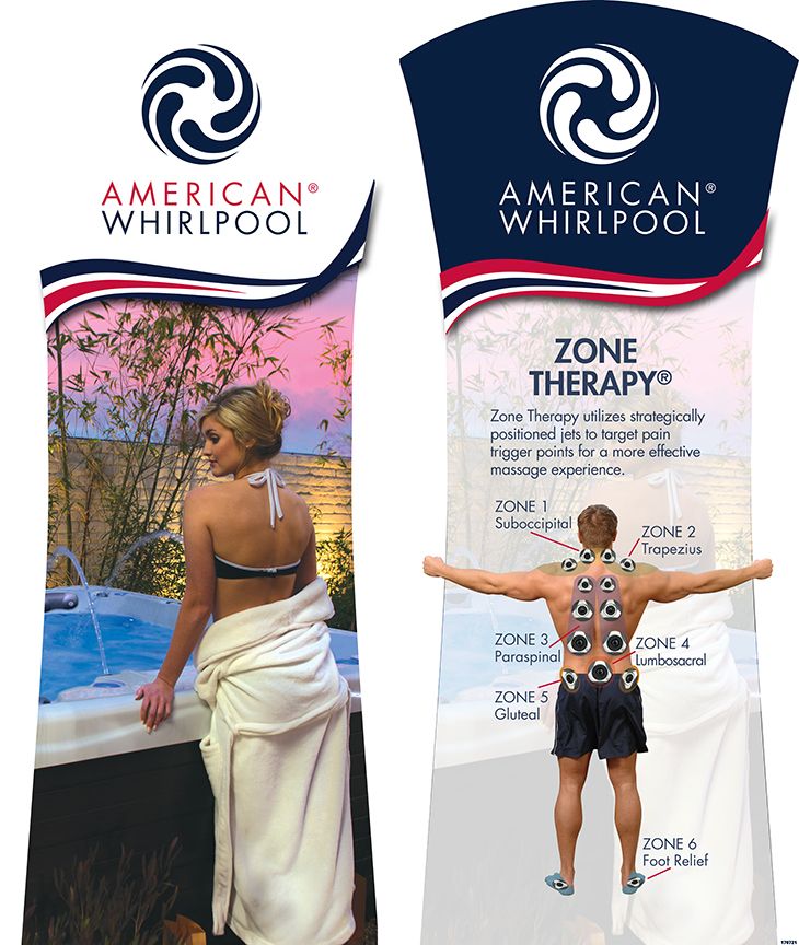 lady standing by a whirlpool and a graph showing zone therapy