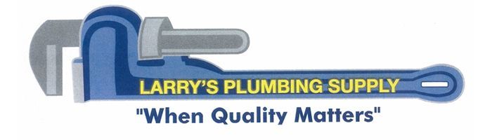 Logo for Larry's Plumbing Supply: A blue wrench with company name and tagline 