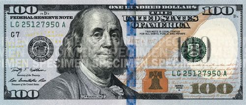 A 100 dollar bill from the united states of america