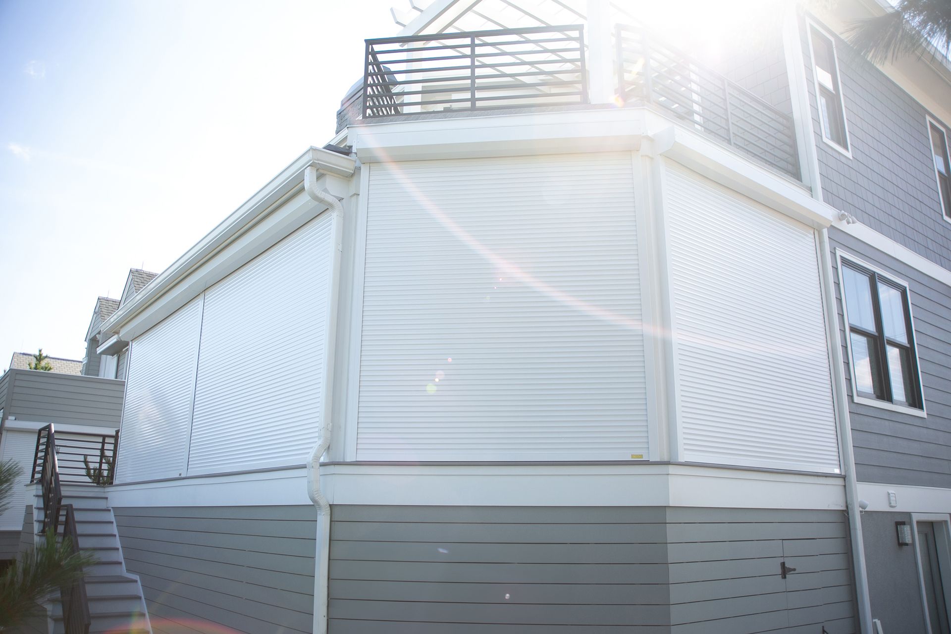 Window with closed storm shutters