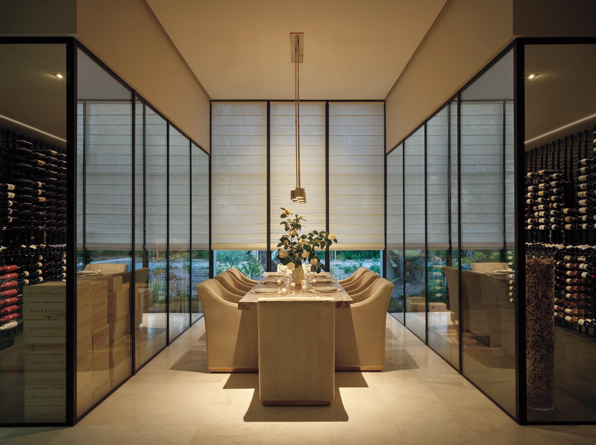 Custom shades in a modern-style dining room