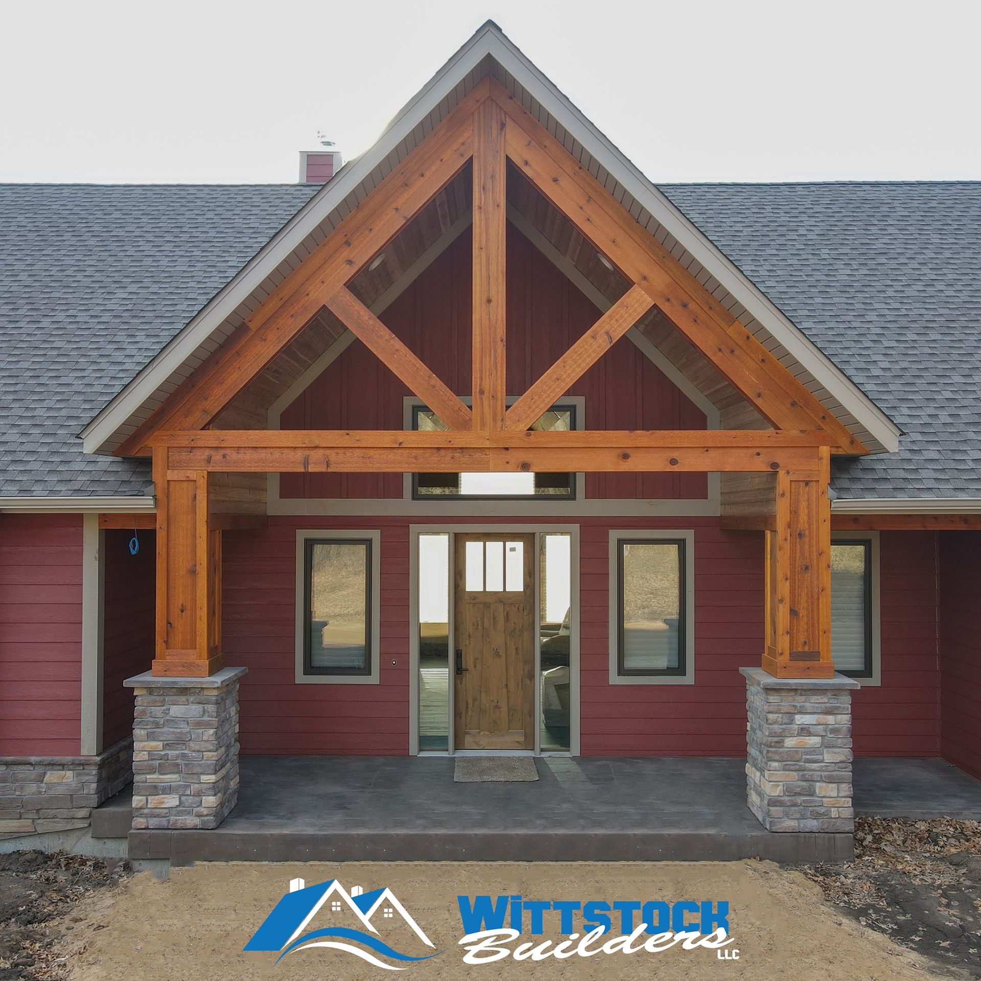A red house with a porch
