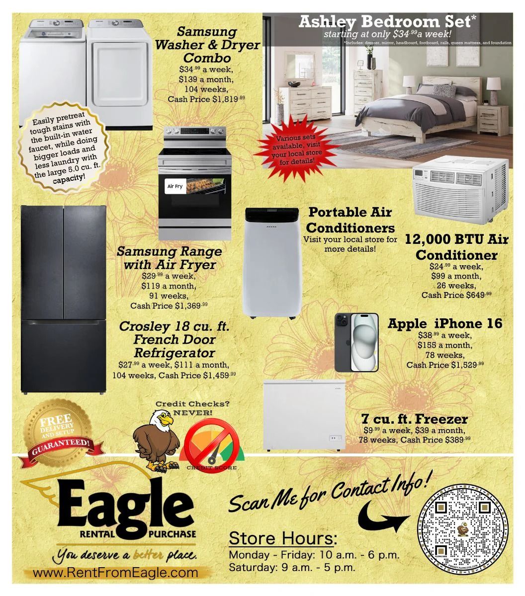 A flyer for eagle hardware shows a variety of appliances