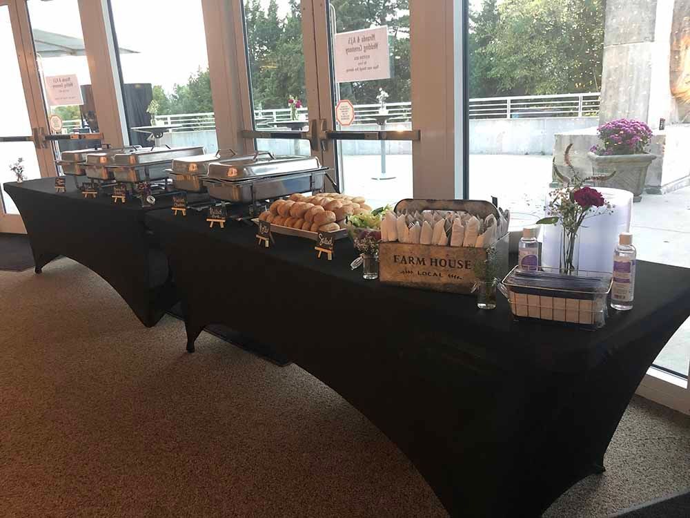 a buffet table with a sign that says farm house on it