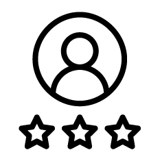 A person in a circle with three stars around it.