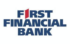 The first financial bank logo is blue and red on a white background.