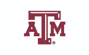 The logo for the texas a & m university is red and white.