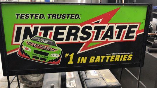 Interstate battery sign in a shop