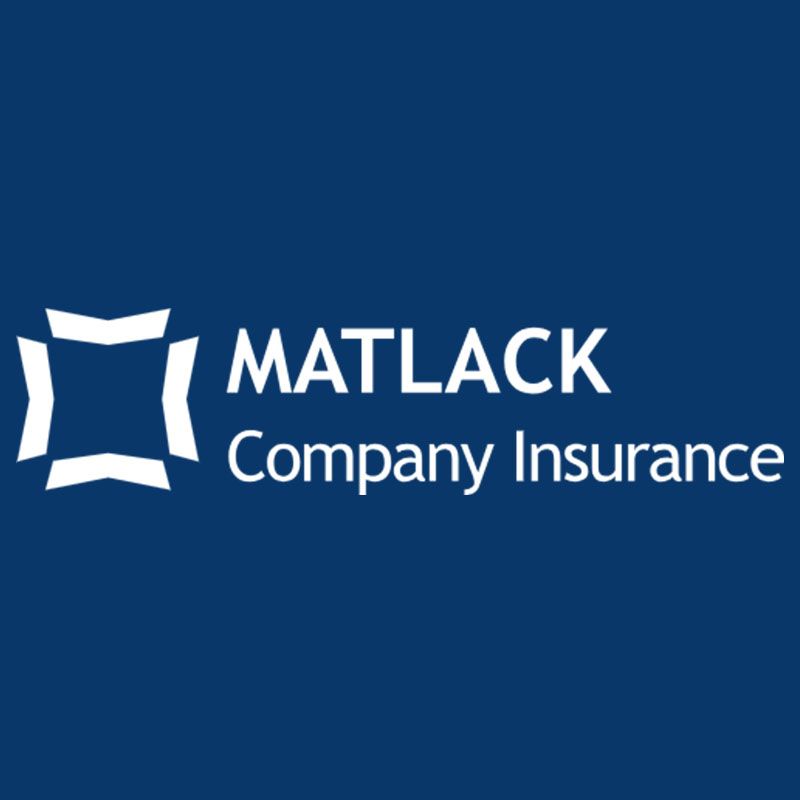 Logo for Matlack Company Insurance with a white emblem on a blue background.
