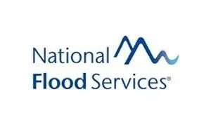 Logo for National Flood Services, blue text and symbol on a white background.