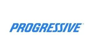 Progressive Insurance logo: blue text on white background.