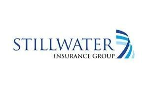 Stillwater Insurance Group logo: Blue and white text and abstract design.