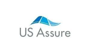Logo for US Assure, featuring blue and white abstract roof shape above company name in gray.
