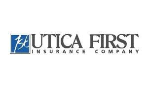 Utica First Insurance Company logo: blue square with stylized 