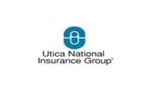 Utica National Insurance Group logo: blue oval with vertical line design and company name below.