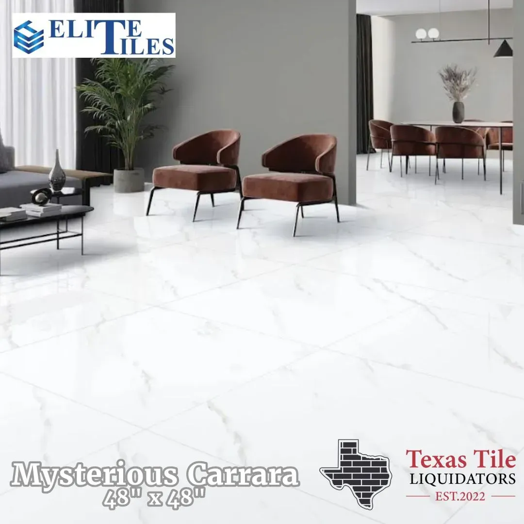 Elegant white marble-look floor tiles, 48