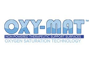 OXY-MAT logo with blue text and tagline “non-powered therapeutic support surfaces” and “oxygen saturation technology”