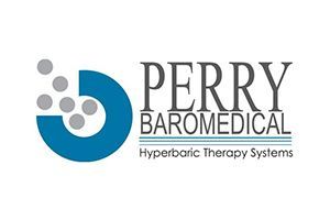 Perry Baromedical logo with blue circular symbol and gray text, “Hyperbaric Therapy Systems”