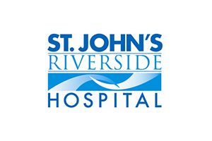 St. John’s Riverside Hospital logo in blue on a white background